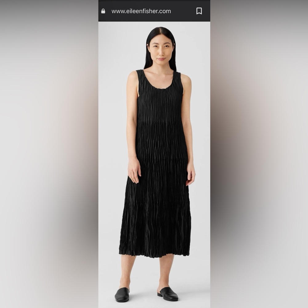 Eileen Fisher Black Silk Midi Dress